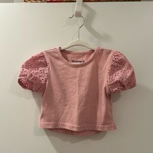 Pink Eyelet Puff Sleeve Kids Top 2T